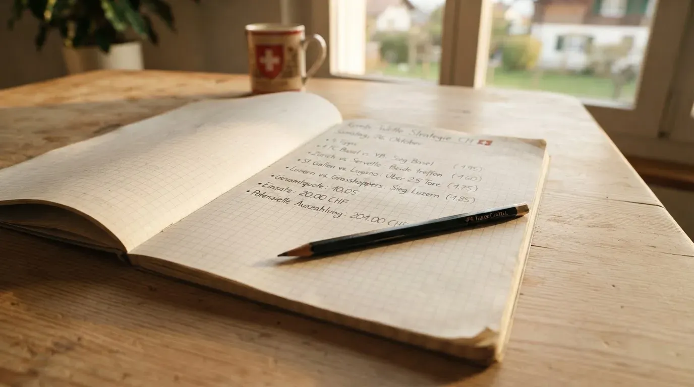 Ein leeres kariertes Heft und ein Bleistift liegen auf einem Küchentisch im warmen Licht des späten Nachmittags.