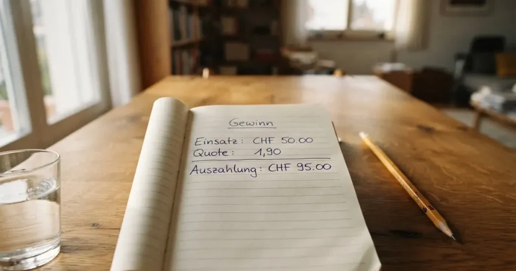 Ein Taschenrechner und ein Bleistift liegen auf einem Holztisch, daneben steht ein halb gefülltes Glas Wasser.